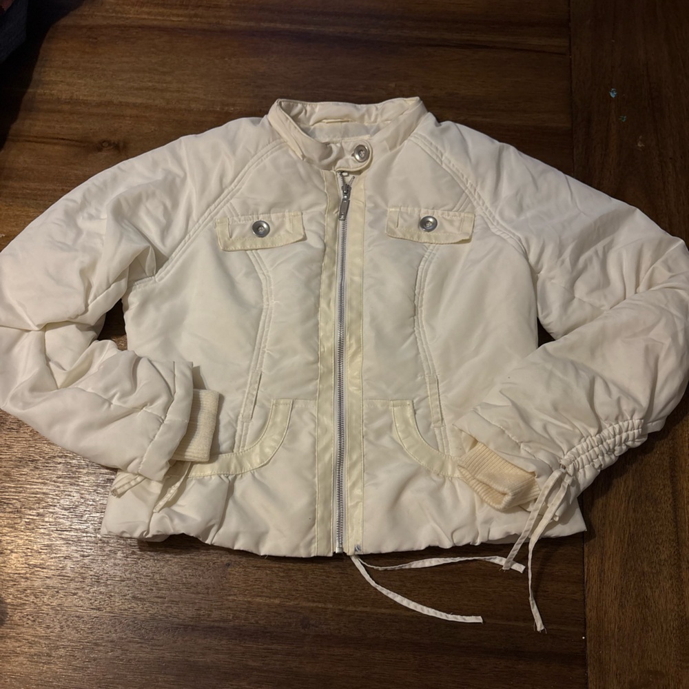 Cato Cream Women's Puffer Jacket Corset Back Size Small Y2K 90s